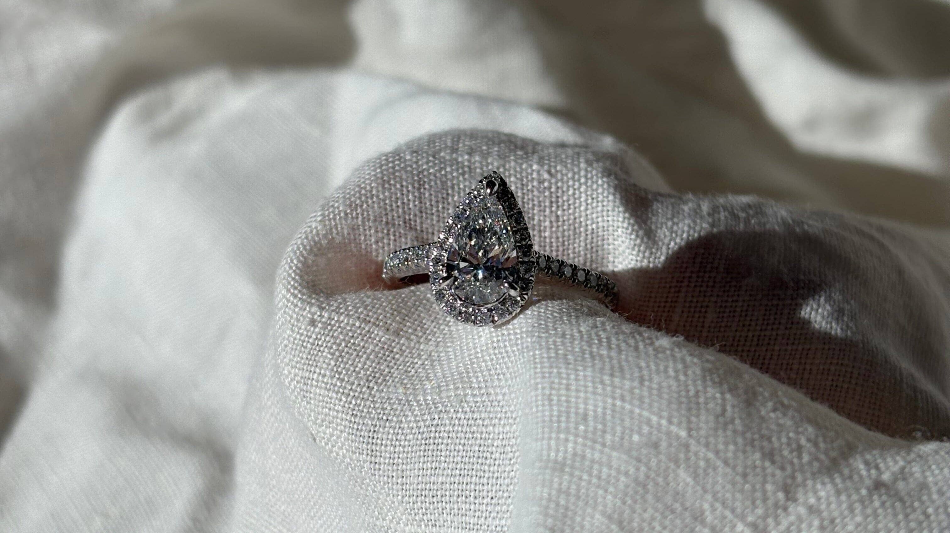 Lab-grown pear-shaped white diamond ring