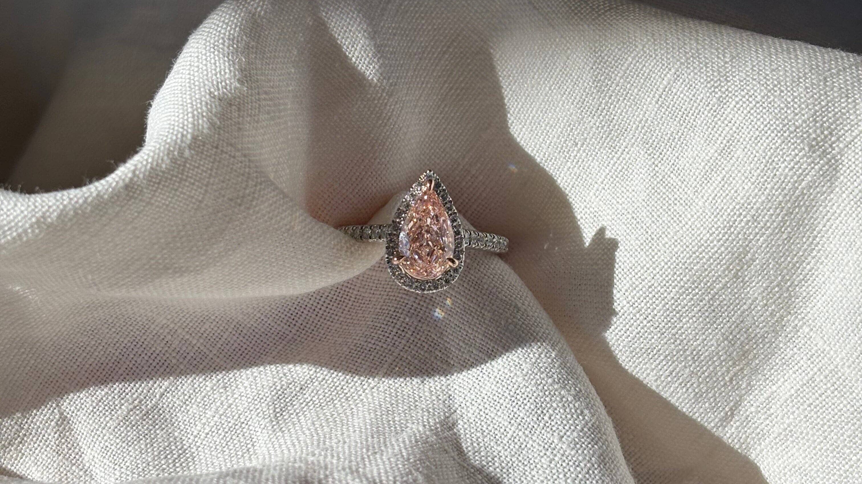 Lab-grown fancy pink diamond pear shaped ring