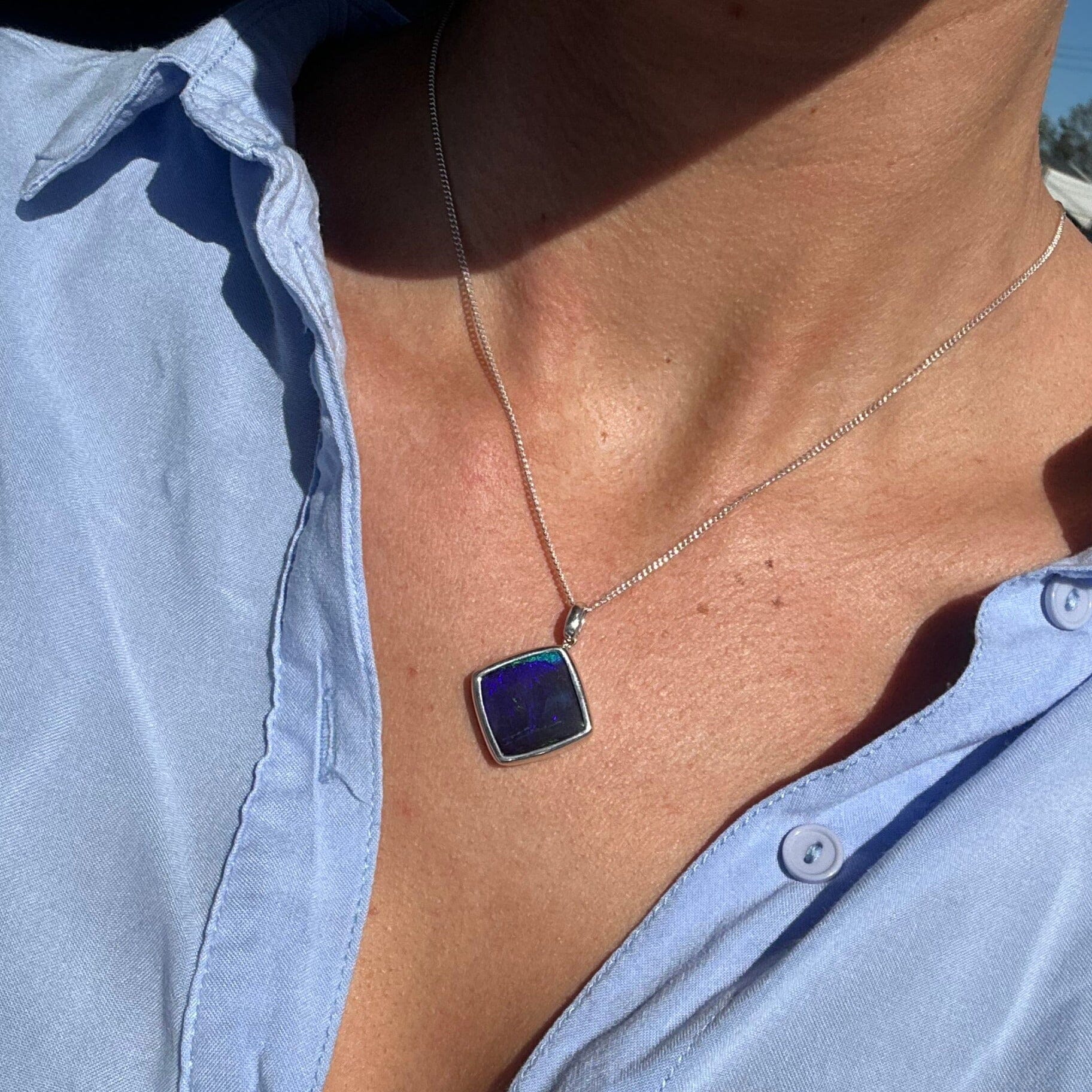 11.76ct Ink Blue Solid Boulder Opal Pendant