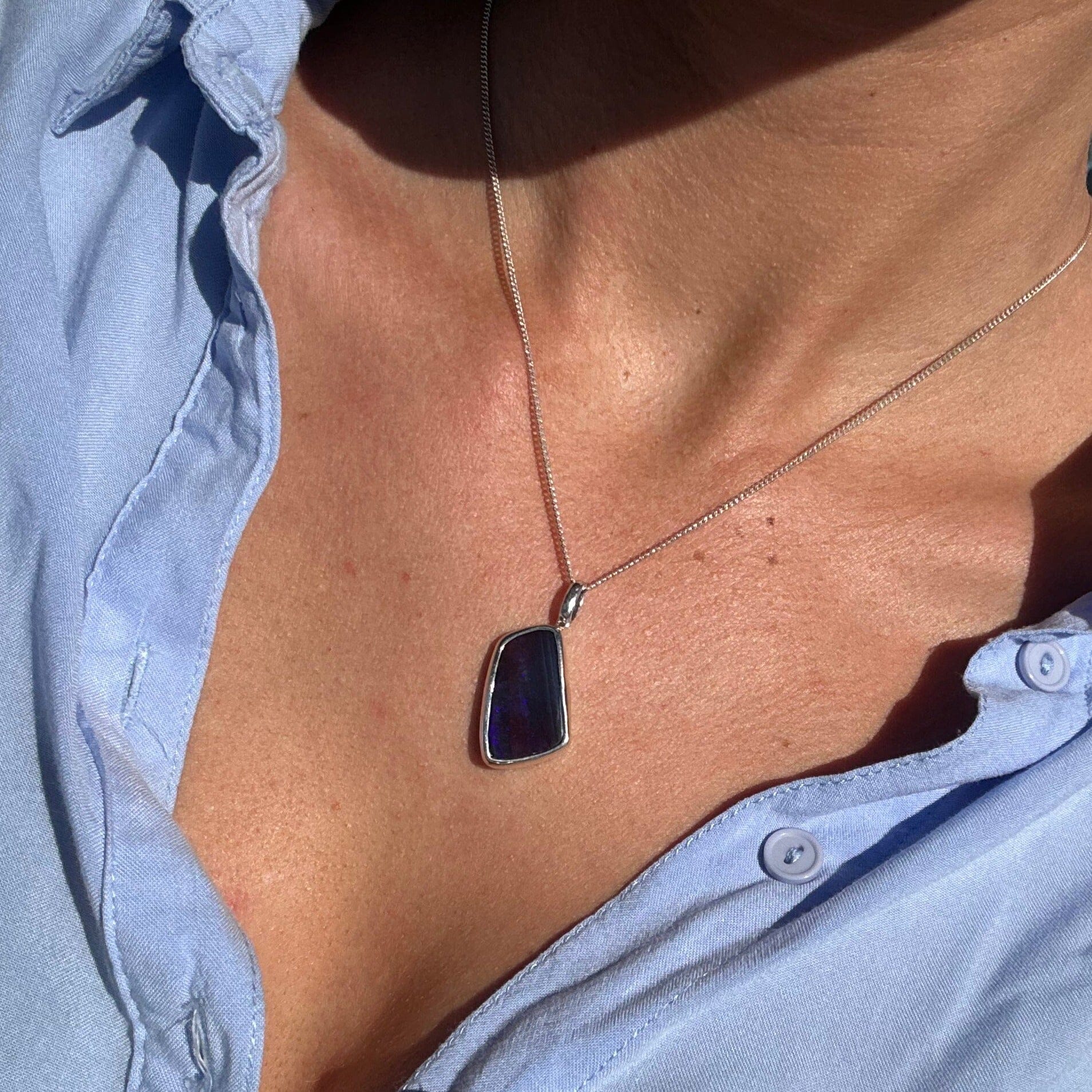 11.96ct Ink Blue Solid Boulder Opal Pendant