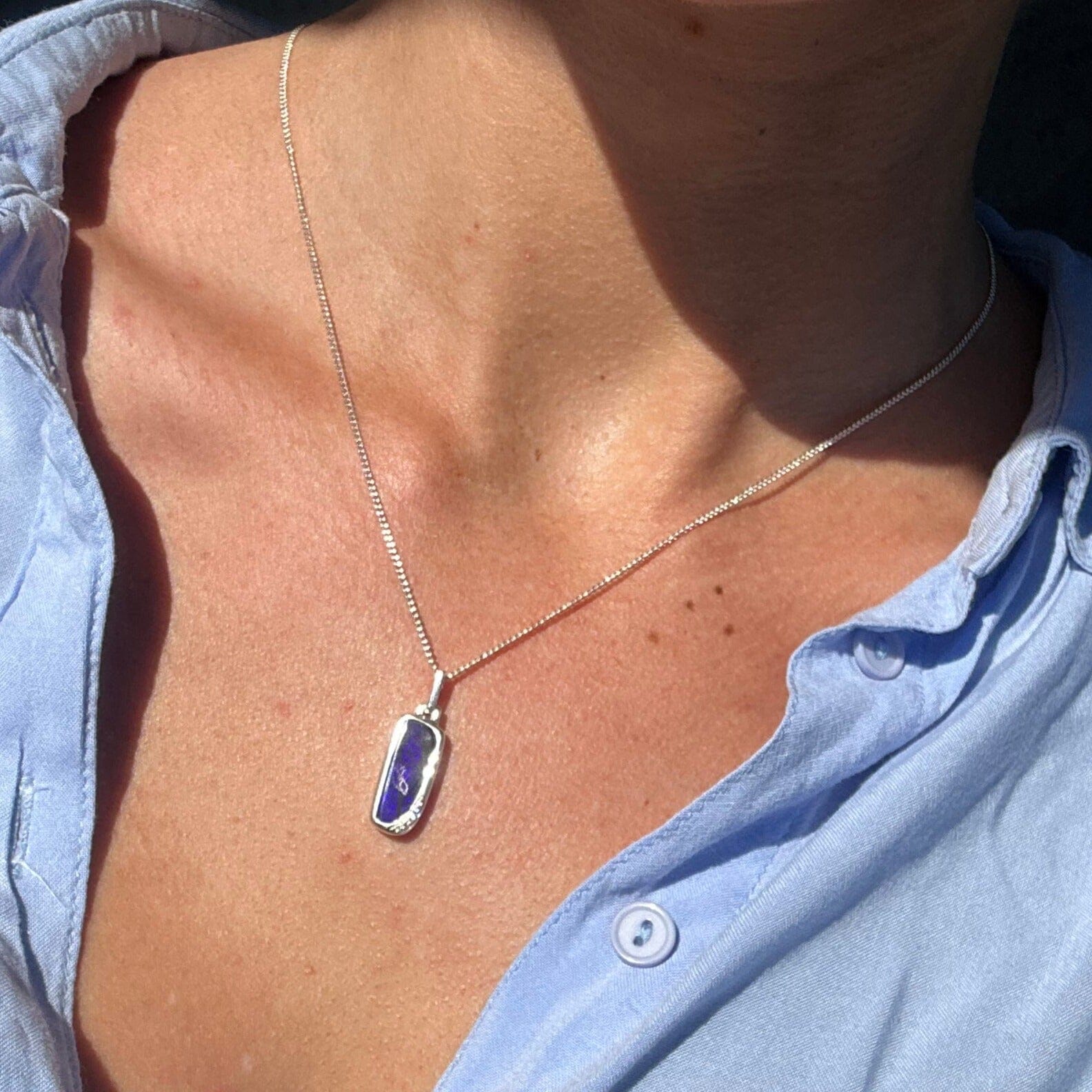 3.22ct Ink Blue Solid Boulder Opal Cubic Zirconia Pendant