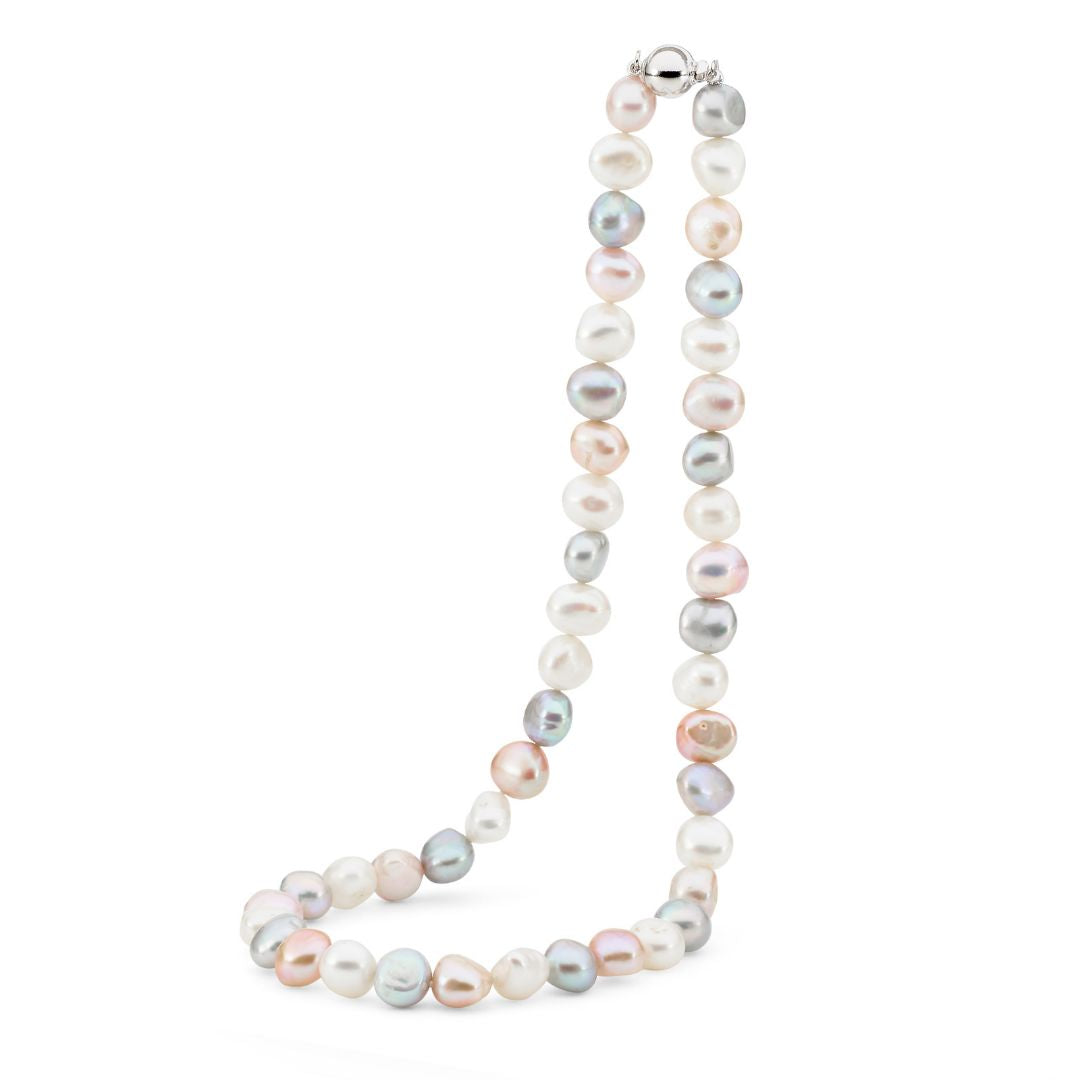 Multicolored pearl necklace on a white background | Ikecho Australia