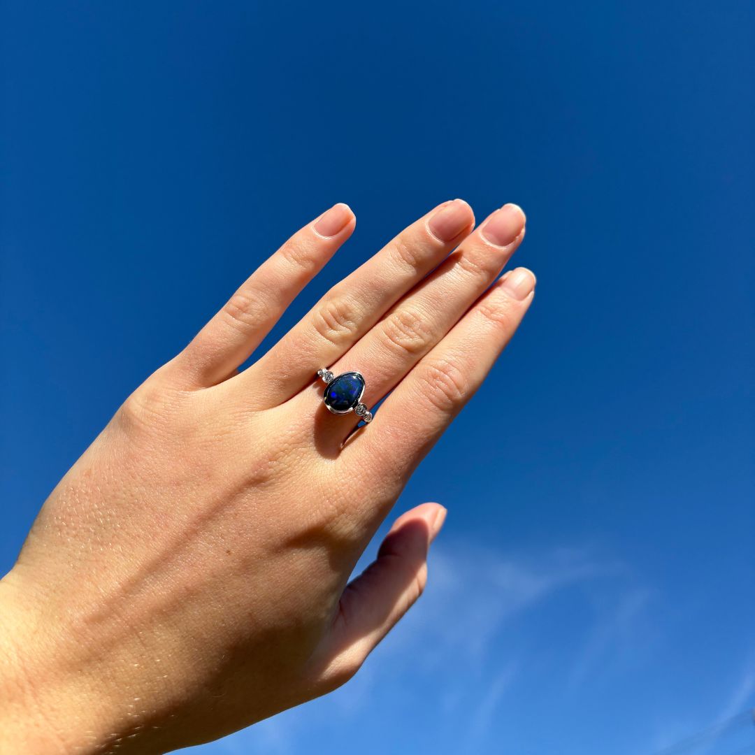 Ink Blue Black Opal Ring 039