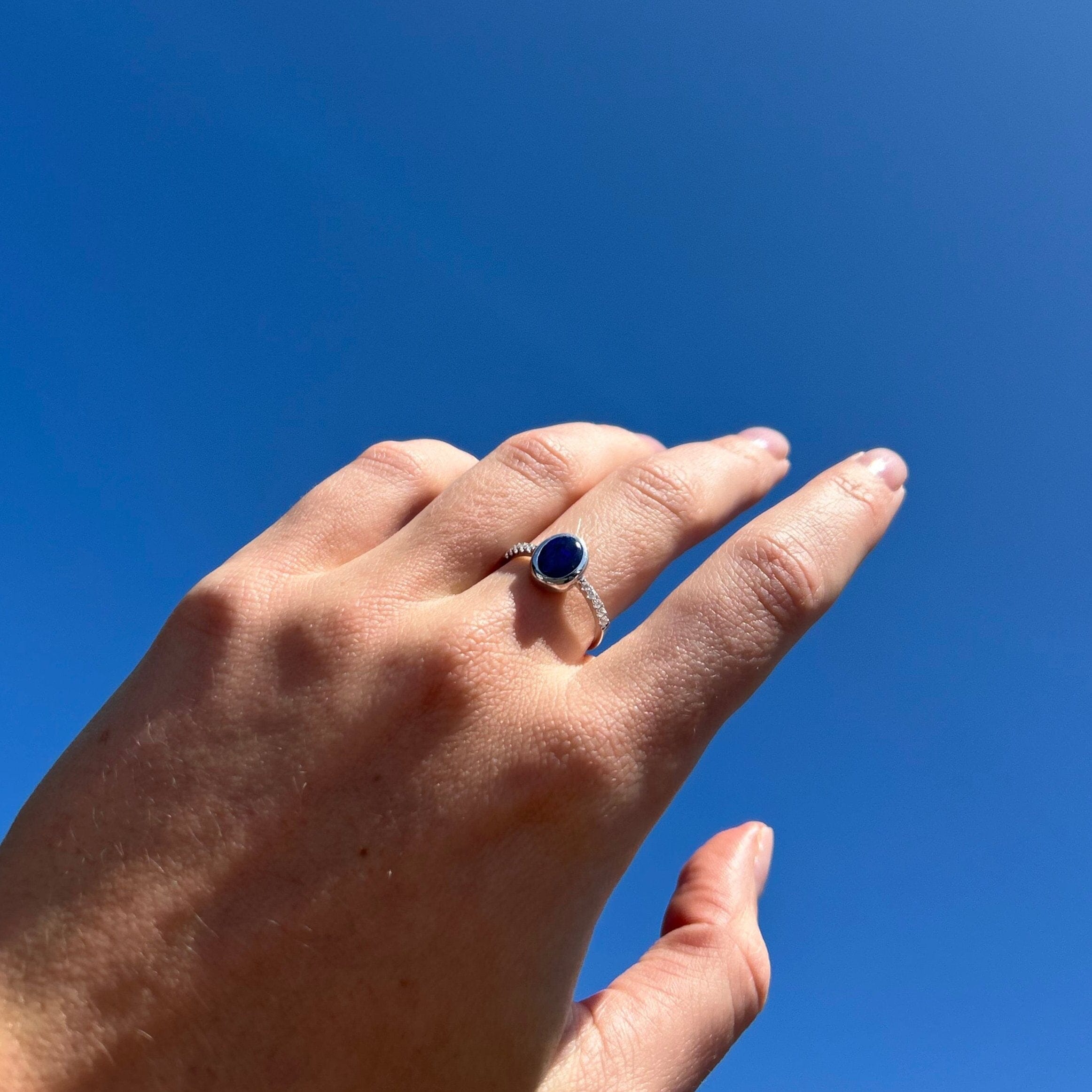 Ink Blue Solid Black Opal Ring 055