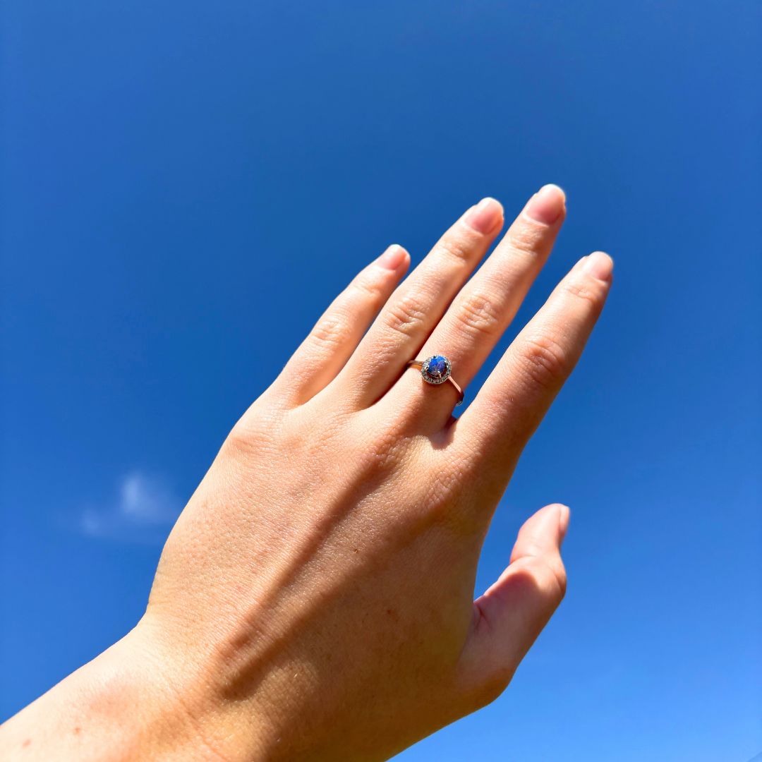 Lagoon Boulder Opal Ring 084