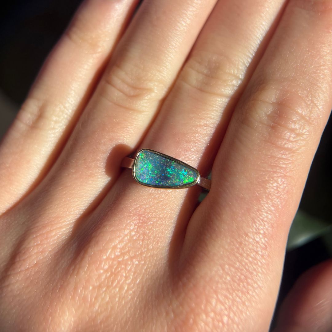 Lagoon Boulder Opal Ring 076