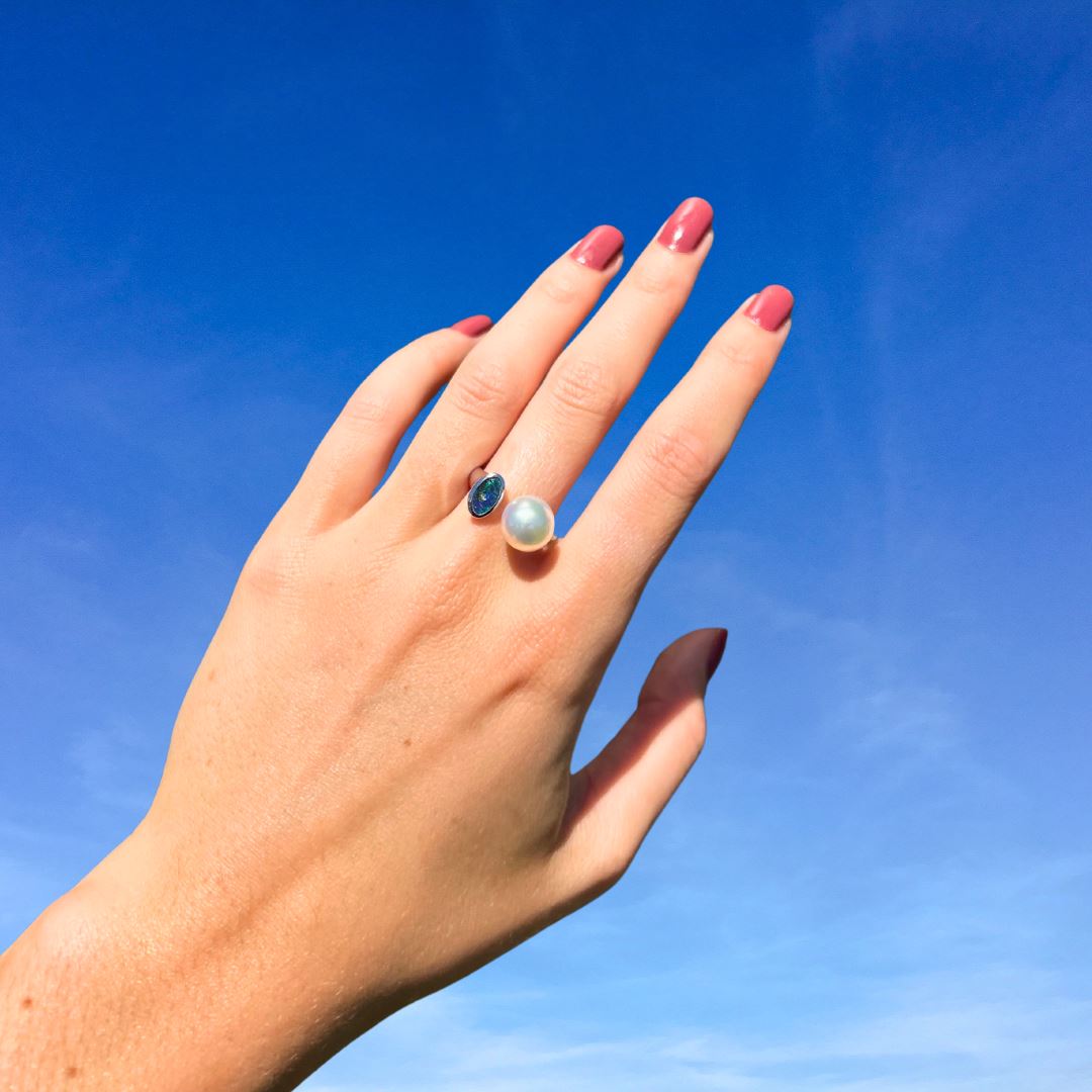 Peacock Boulder Opal Ring 074