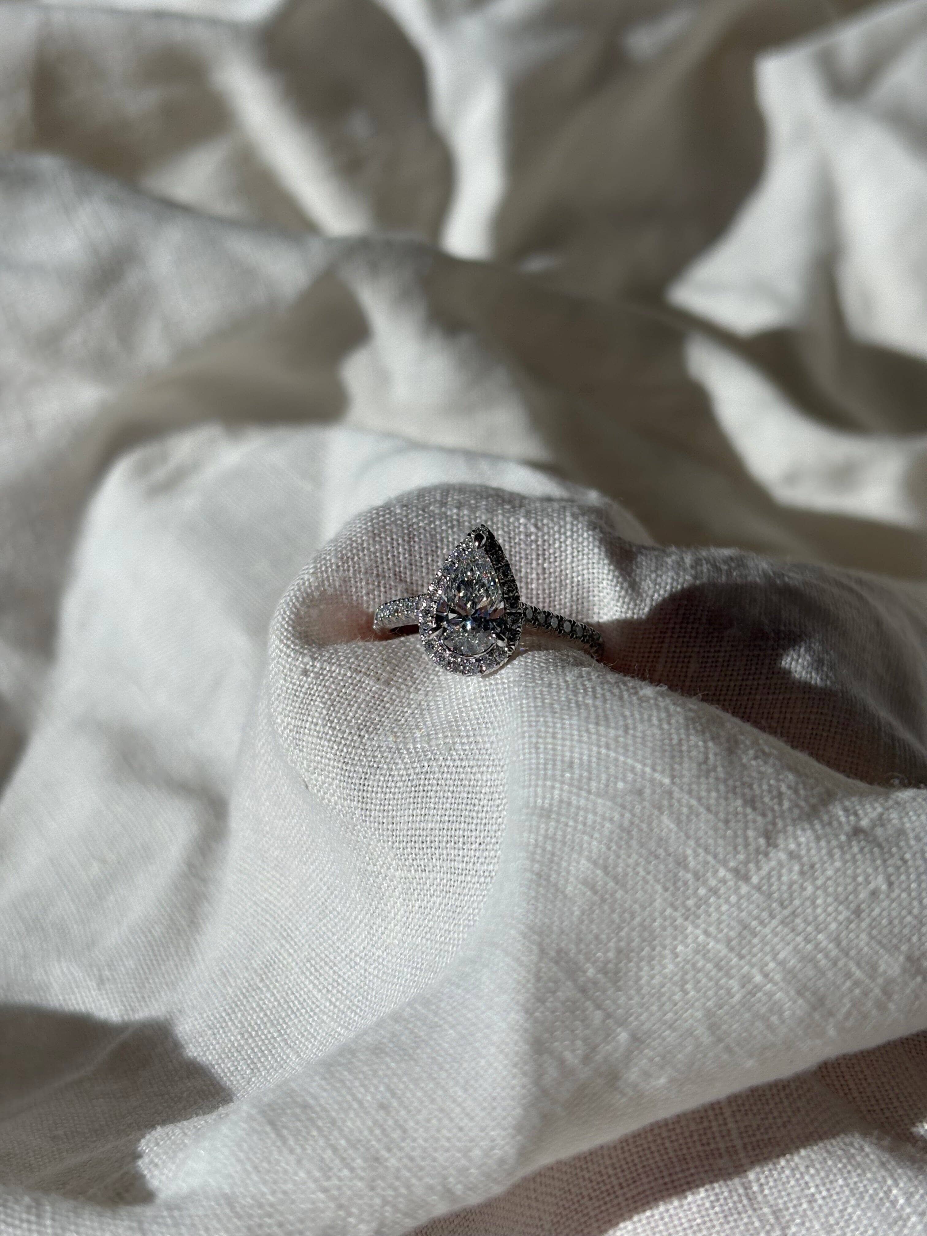 Lab-grown pear-shaped white diamond ring