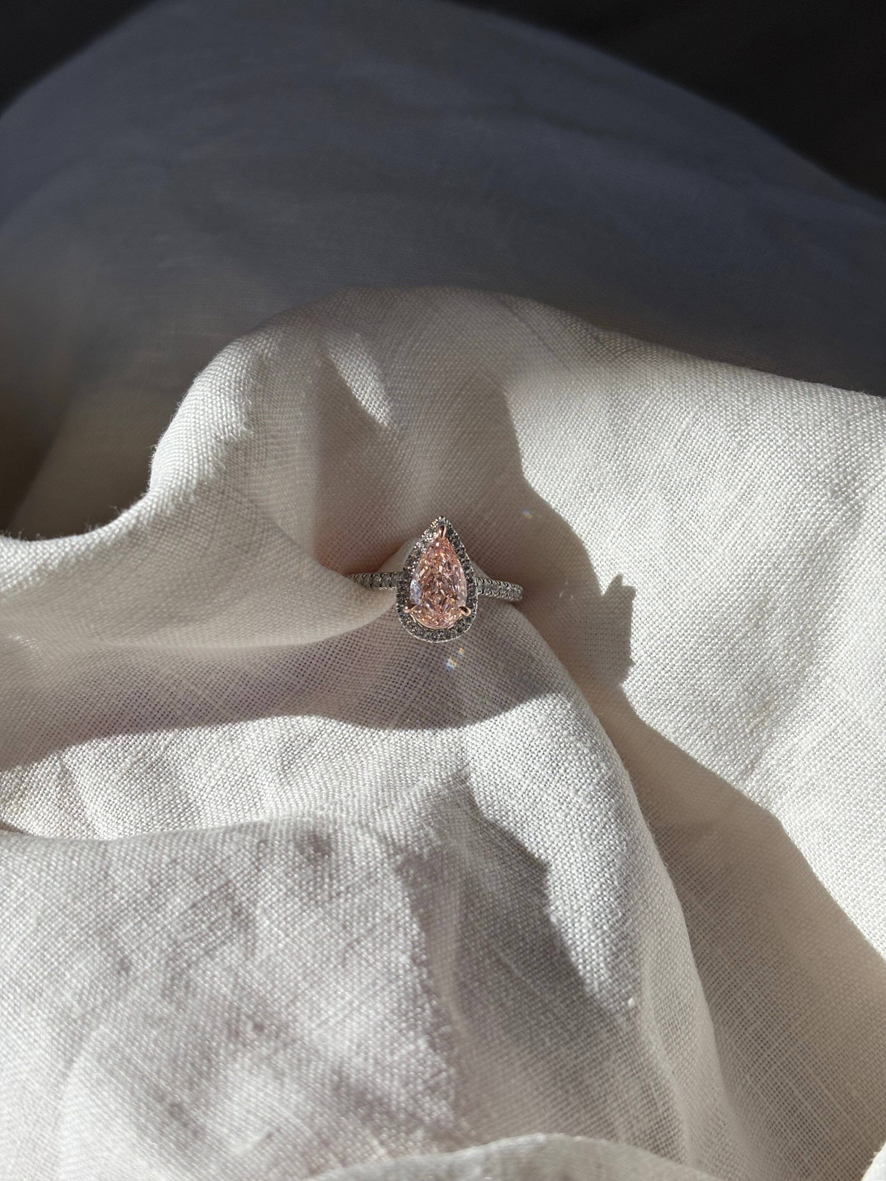 Lab-grown fancy pink diamond pear shaped ring