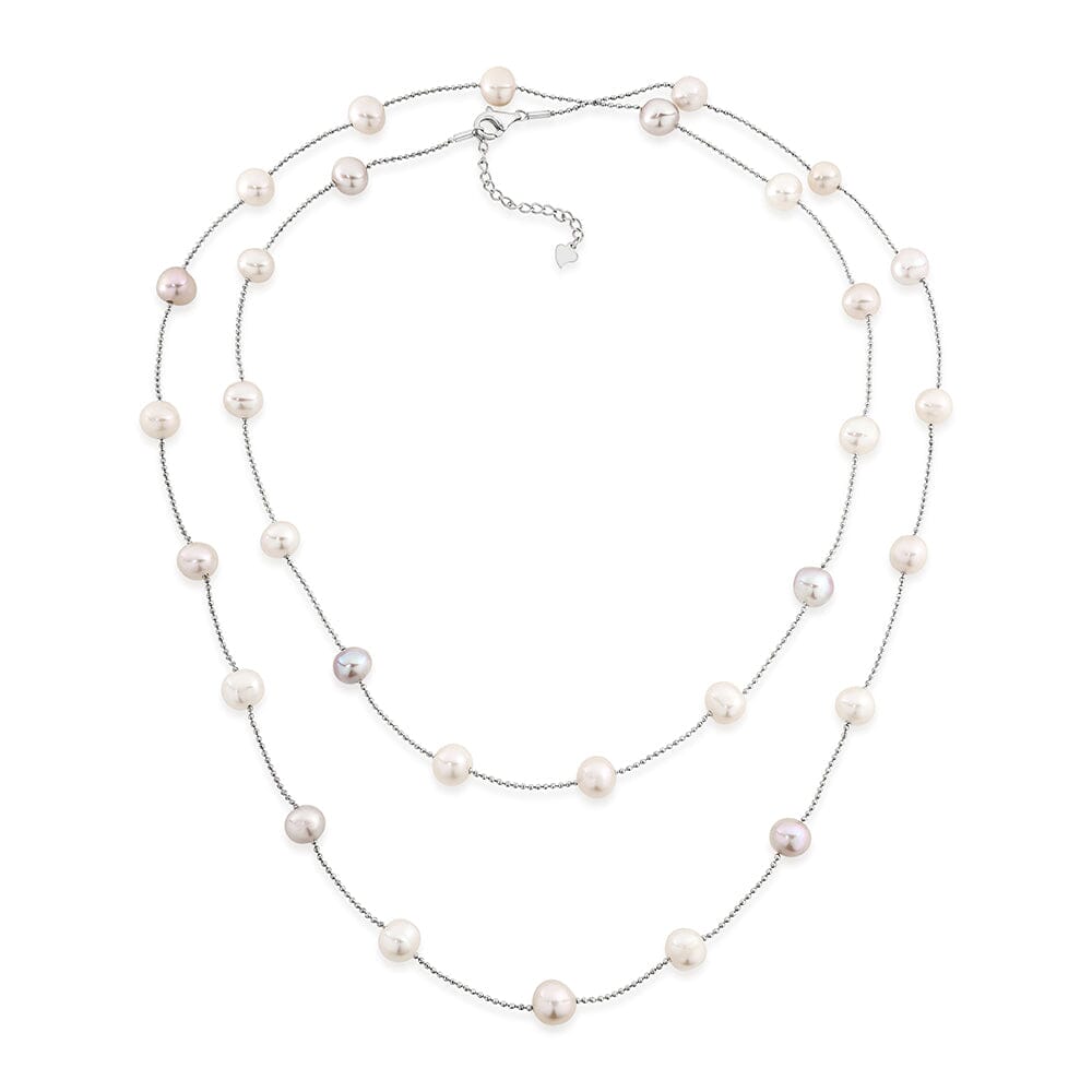Pink Freshwater Pearl Long Necklace in Silver | Ikecho Australia