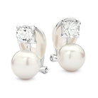 Pearl and crystal clip on earrings on a white background | Ikecho Australia