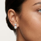 Close-up of a woman wearing a pearl clip on earring with a white background | Ikecho Australia