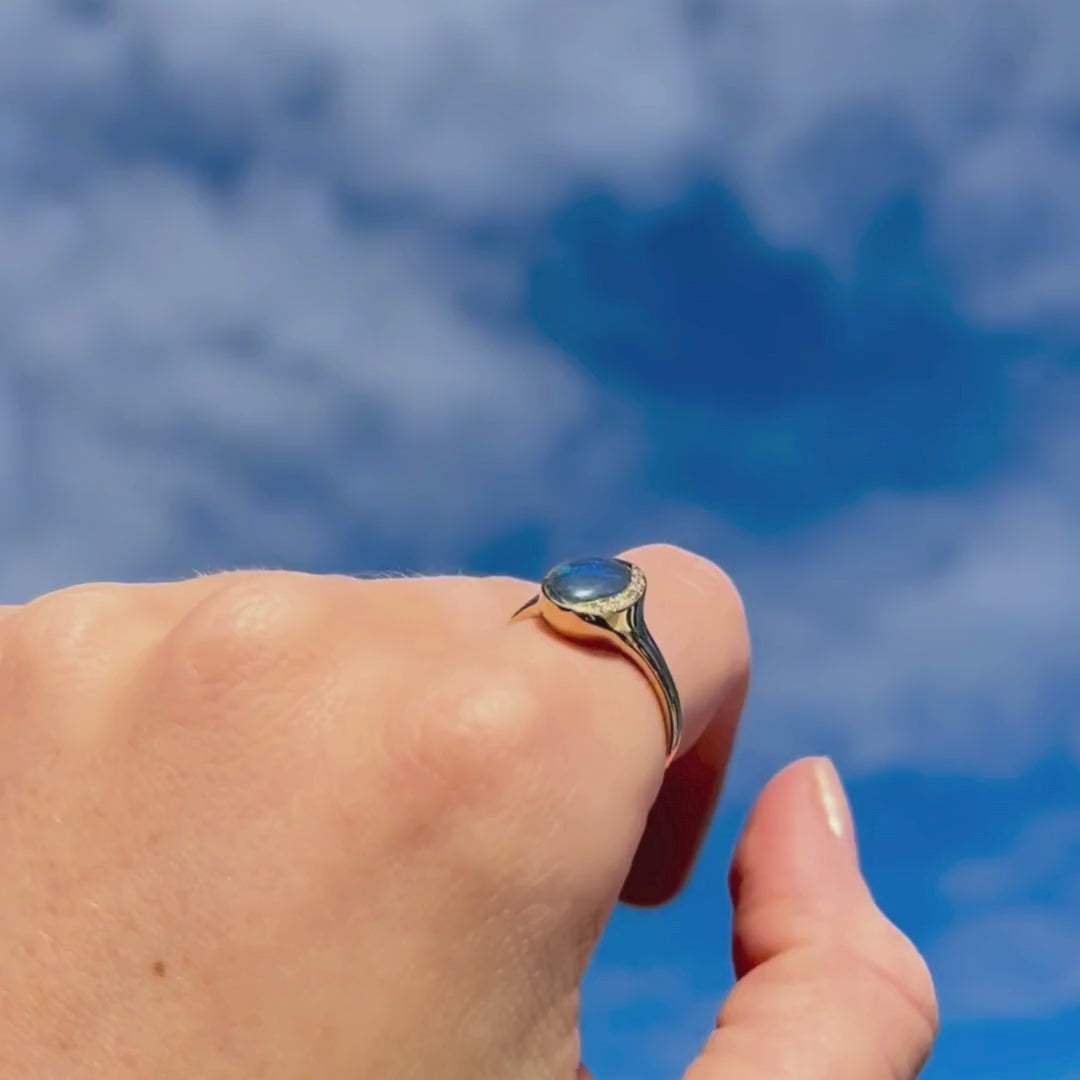 Ink blue Black Opal & Diamond Ring 043