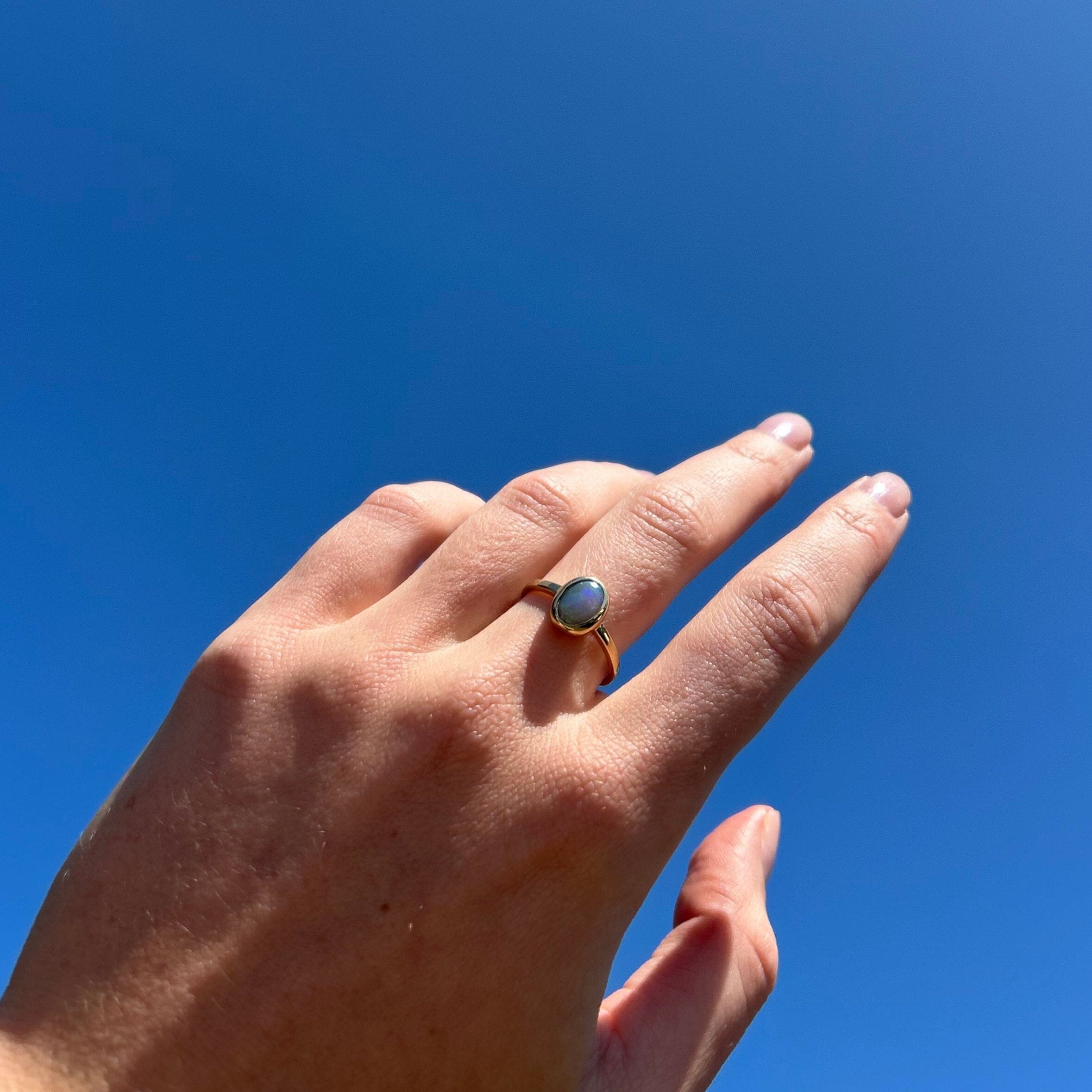 Rainbow Solid Black Opal Ring 065