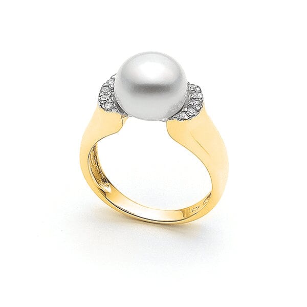 Gold Button Freshwater Pearl Diamond Ring – Ikecho Australia